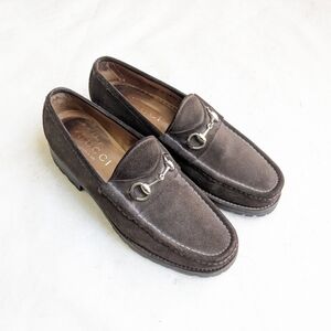 Gucci Horsebit Loafers Brown Suede Men 9.5 D Eayehe Rubber